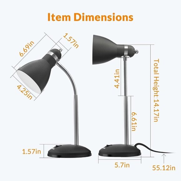 Metal Desk Lamp, Eye-Caring Table Lamp, Study Lamps with Flexible Goose Neck for - Picture 8 of 9